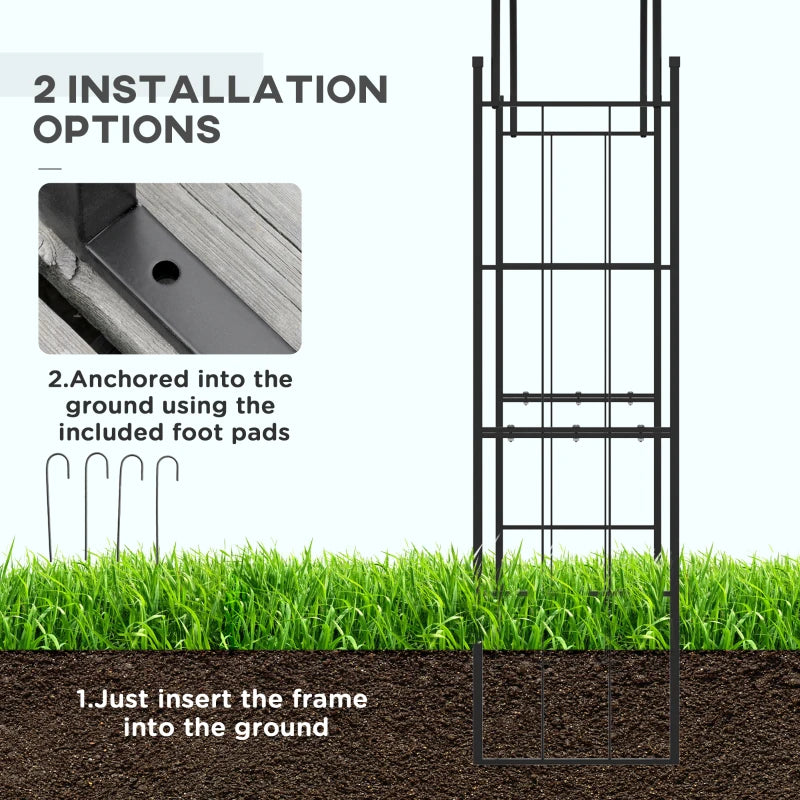 Black metal garden arch trellis frame with ground installation base