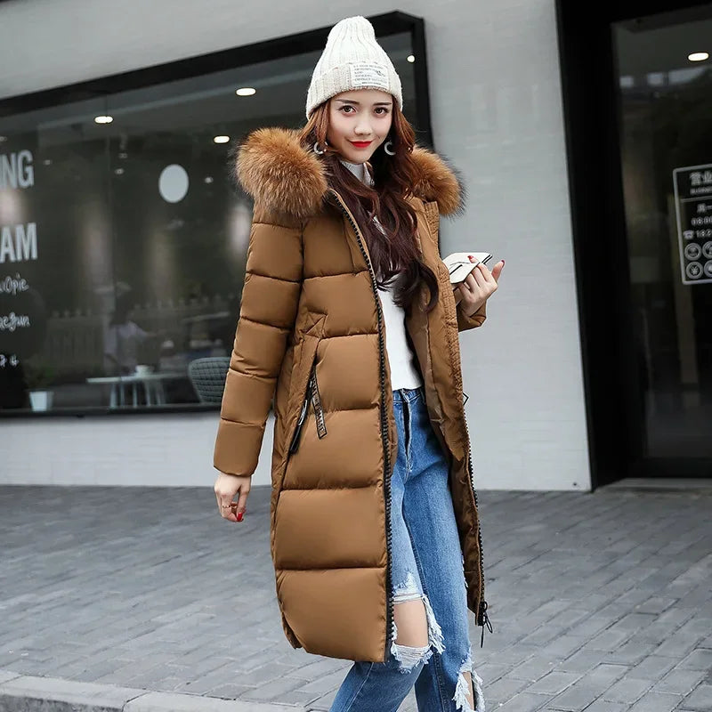 Women's Down Winter Big Fur Collar Hooded Jacket
