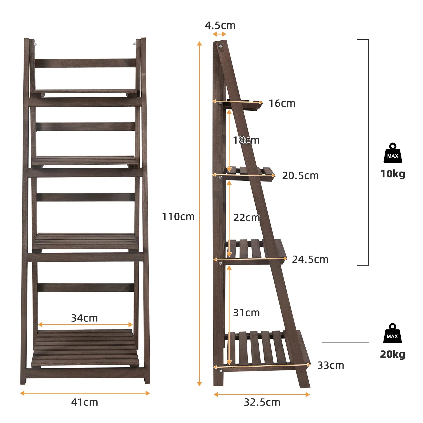Folding 4 Tier Ladder Shelf, Storage Shelving Unit, Wooden Bookcase, Plant Flower Display Rack, Indoor Rack