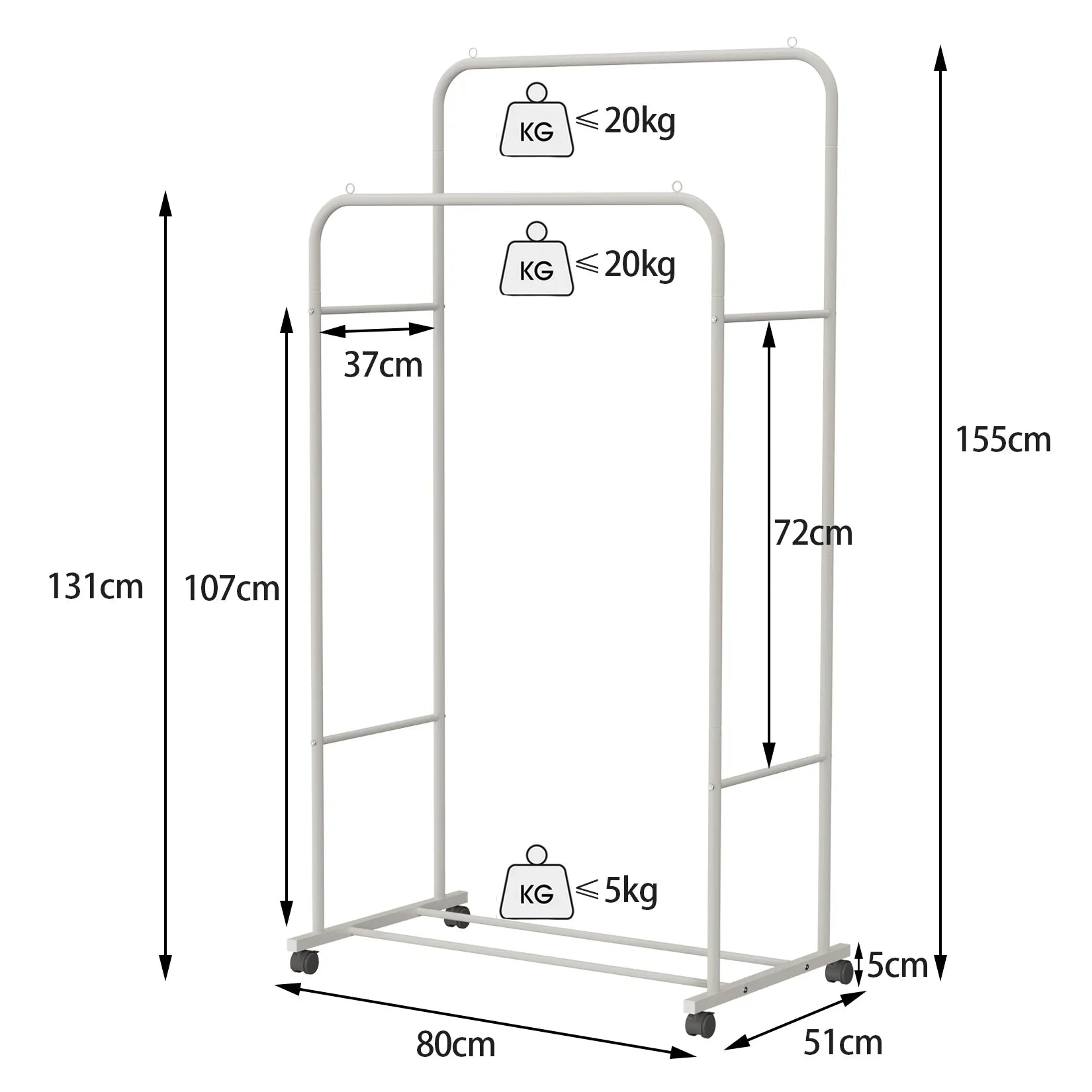 Super Strong Metal Clothing Garment Rack Cloth Hanger Display Rack Stand with Wheel and Storage Two Top Rod