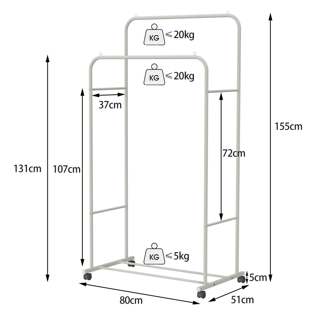 Super Strong Metal Clothing Garment Rack Cloth Hanger Display Rack Stand with Wheel and Storage Two Top Rod