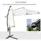 Cream banana cantilever umbrella with manual crank handle and hanging canopy