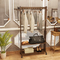 Hall Tree Hat and Coat Stand Entryway Hallway Clothes Rail Rack, 2 Shoe Shelves with Wheels, Open Wardrobe