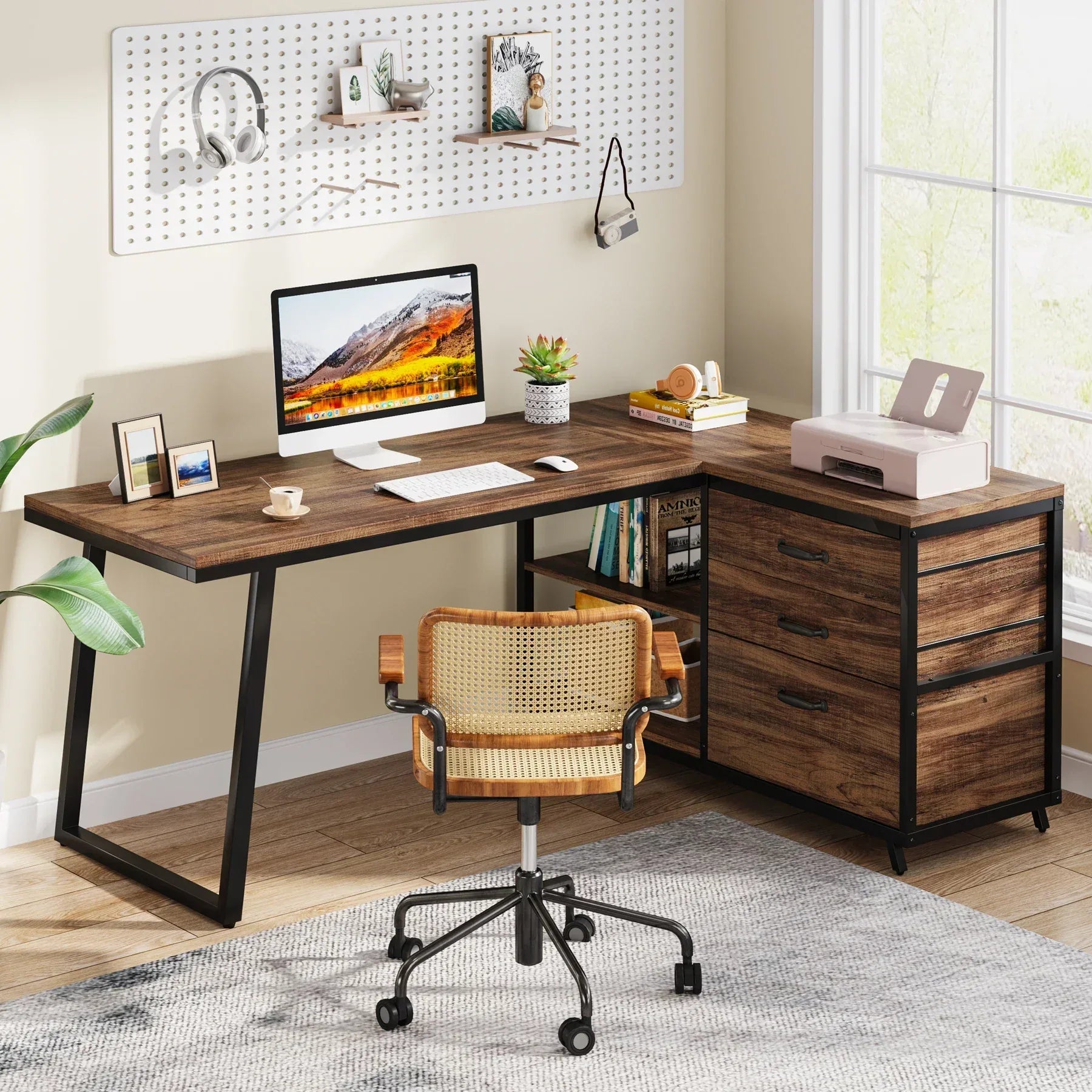 Tribesigns L-Shaped Computer Desk with 3 Drawers, Reversible Corner Home Office Desk with Shelves, 53-Inch Industrial PC Desk St - Bobobiy