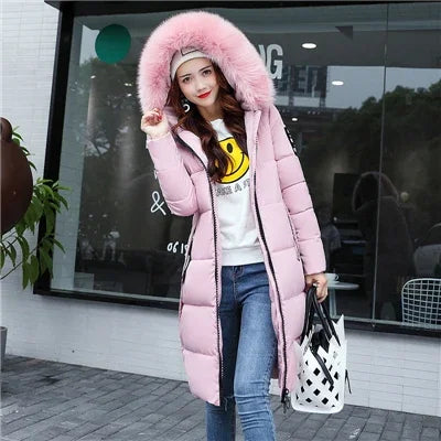 Women's Down Winter Big Fur Collar Hooded Jacket