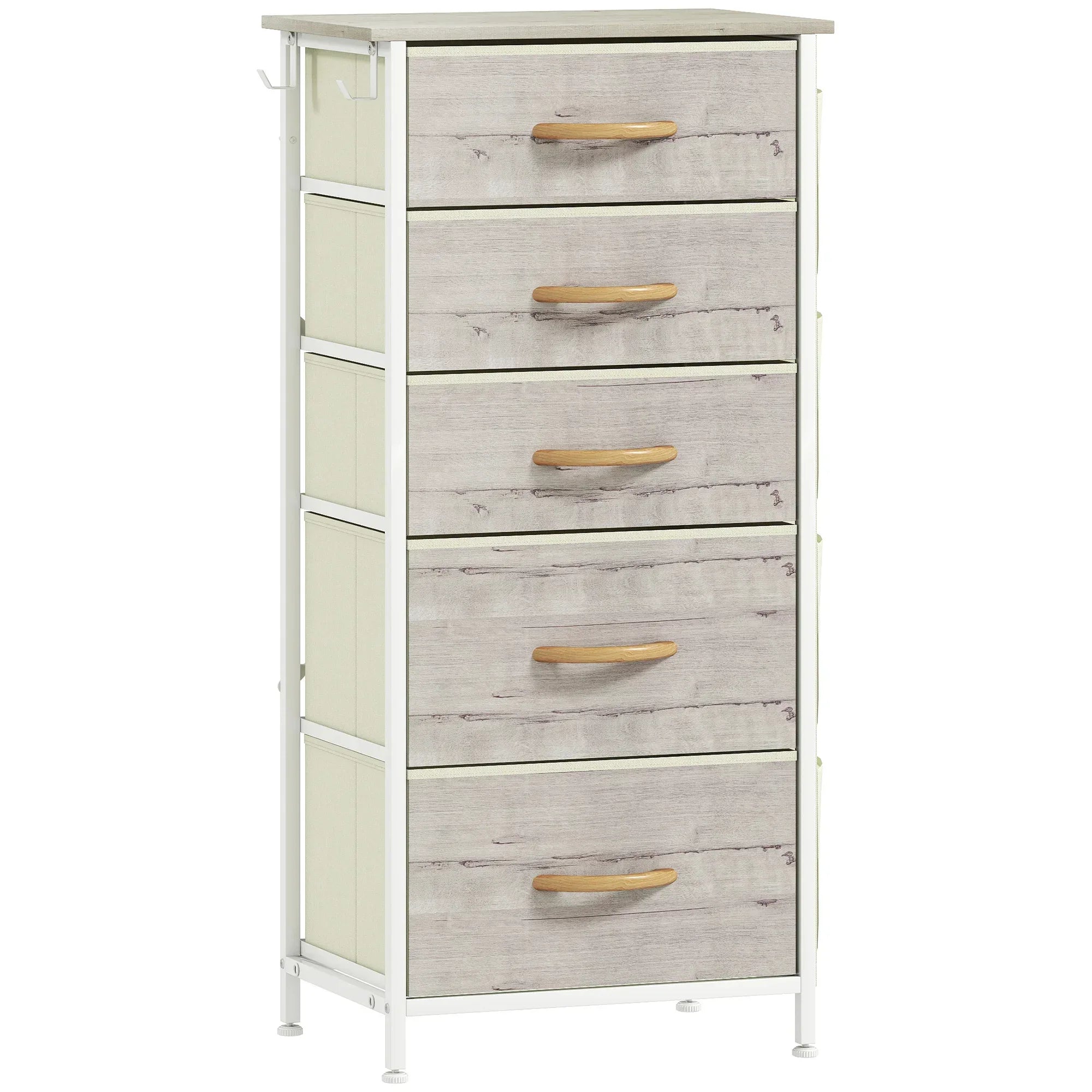Chest of Five Fabric Drawers - Natural Wood Finish - Bobobiy