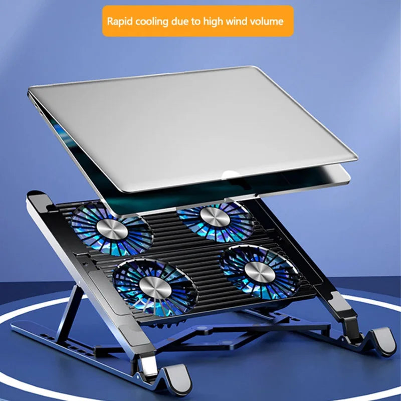 New Laptop Cooler Base Stand Foldable Laptop Cooling Pad Portable Adjustable Notebook Stand for 13-17.3 Inch with 4 Fans
