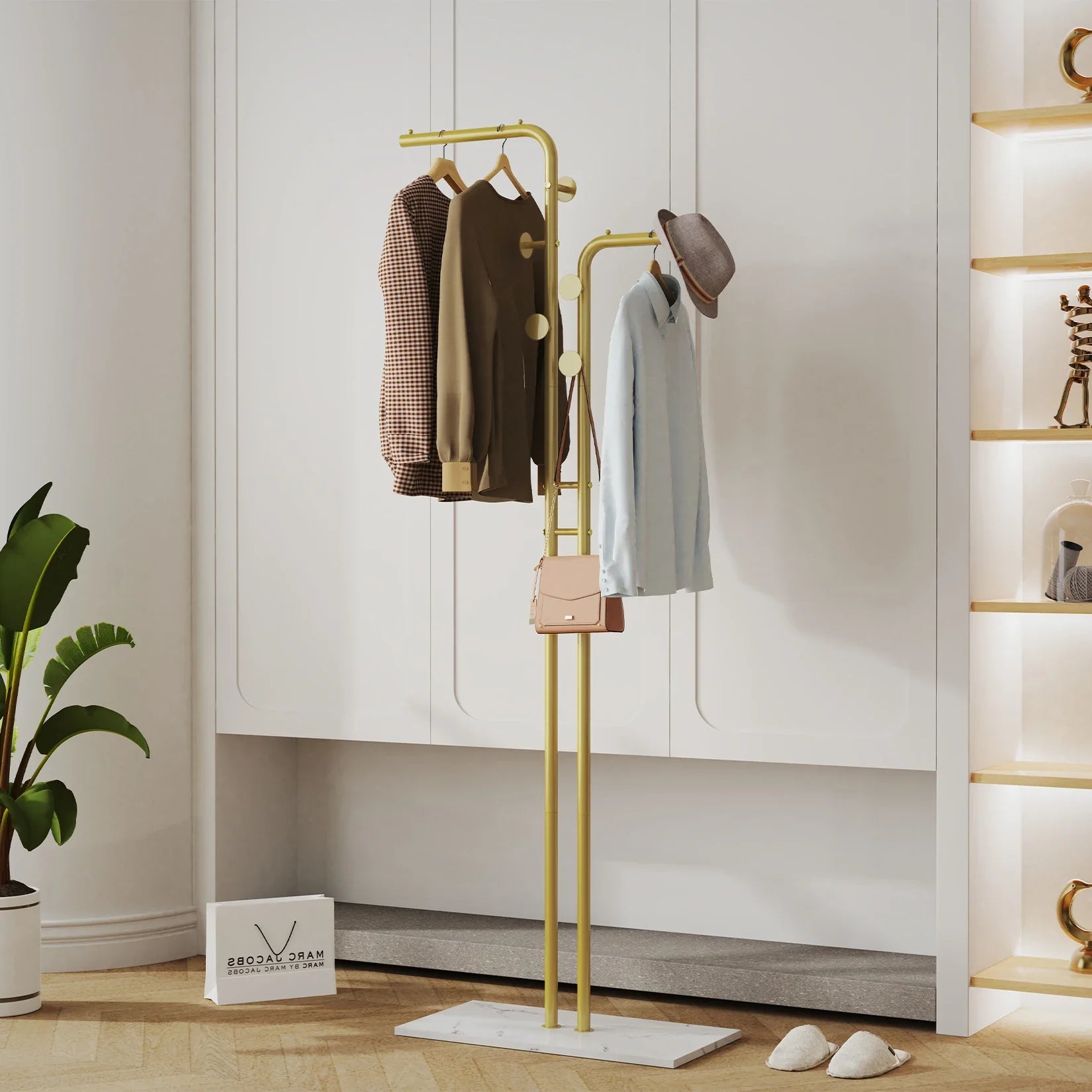 Heavy Duty Metal Dual-pole Clothes Rail Anti-Collapse Garment Rack Coat Hanger Stand Stable Stone Base