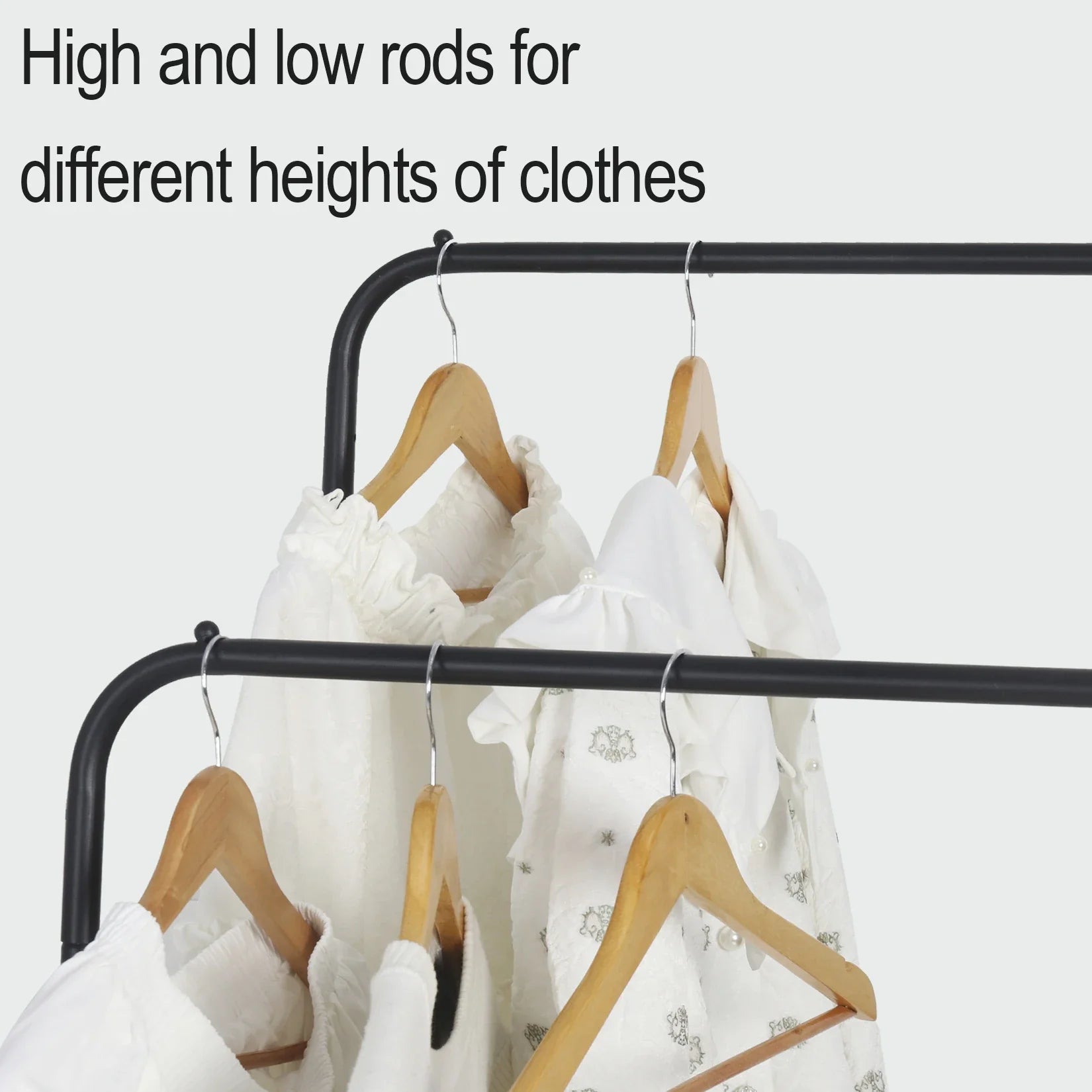 Heavy Metal Double Clothes Rail Hanging Rack Garment Display Stand Storage Shelf Rolling Closet Organizer