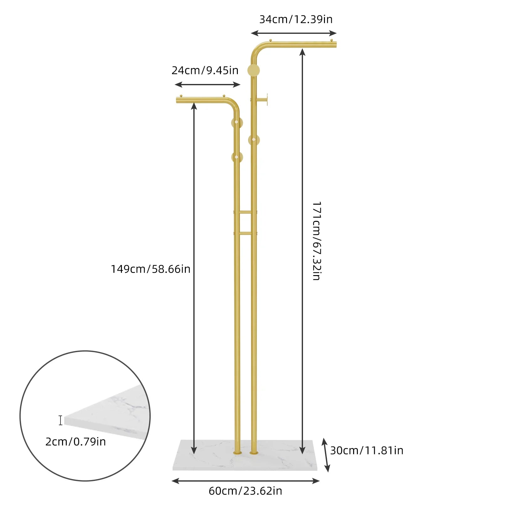 Heavy Duty Metal Dual-pole Clothes Rail Anti-Collapse Garment Rack Coat Hanger Stand Stable Stone Base