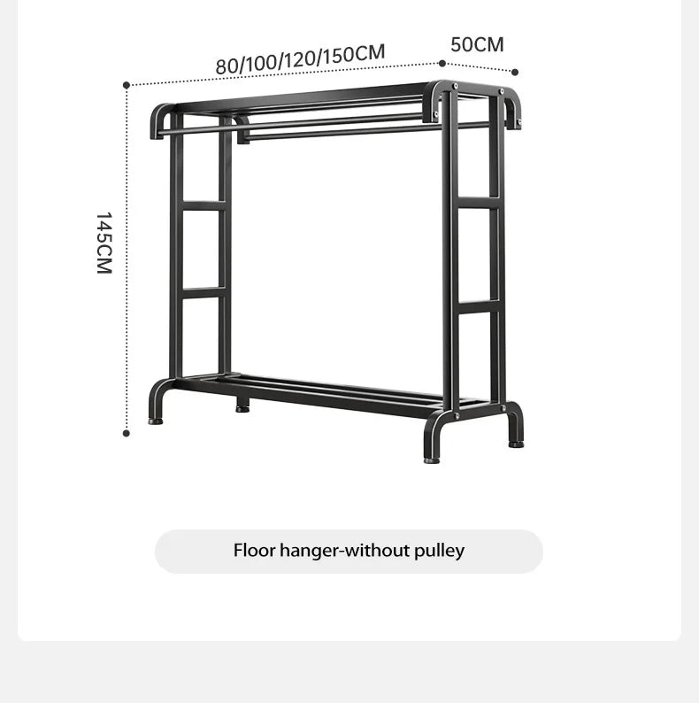 Movable Coat Rack With Universal Wheels Multifunctional Double-deck Simple Clothes Hanger Floor-Standing Bedroom Wardrobe