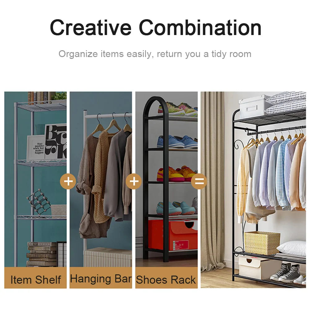 Heavy Duty Clothes Rack, Coat Stand Hanger, Garment Organizer Closet, Metal Storage Shelves, Strong Load 110lbs