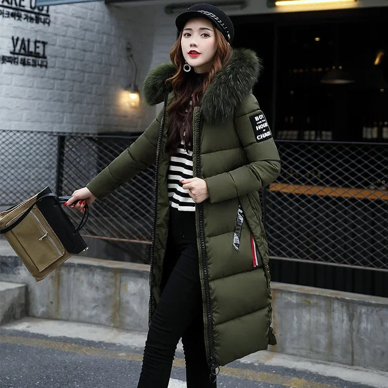 Women's Down Winter Big Fur Collar Hooded Jacket