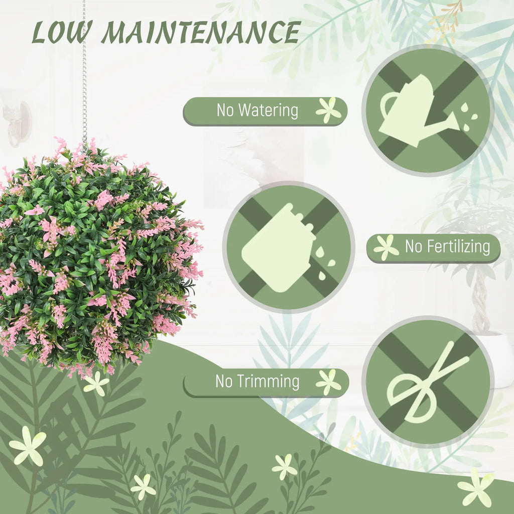 Homcom Set of 2 Artificial Plant Topiary Balls, UV-Protected Fake Decorative Plants, Pink
