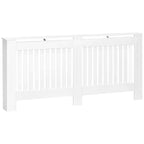 White MDF radiator cover cabinet with slatted front grill and open sides.