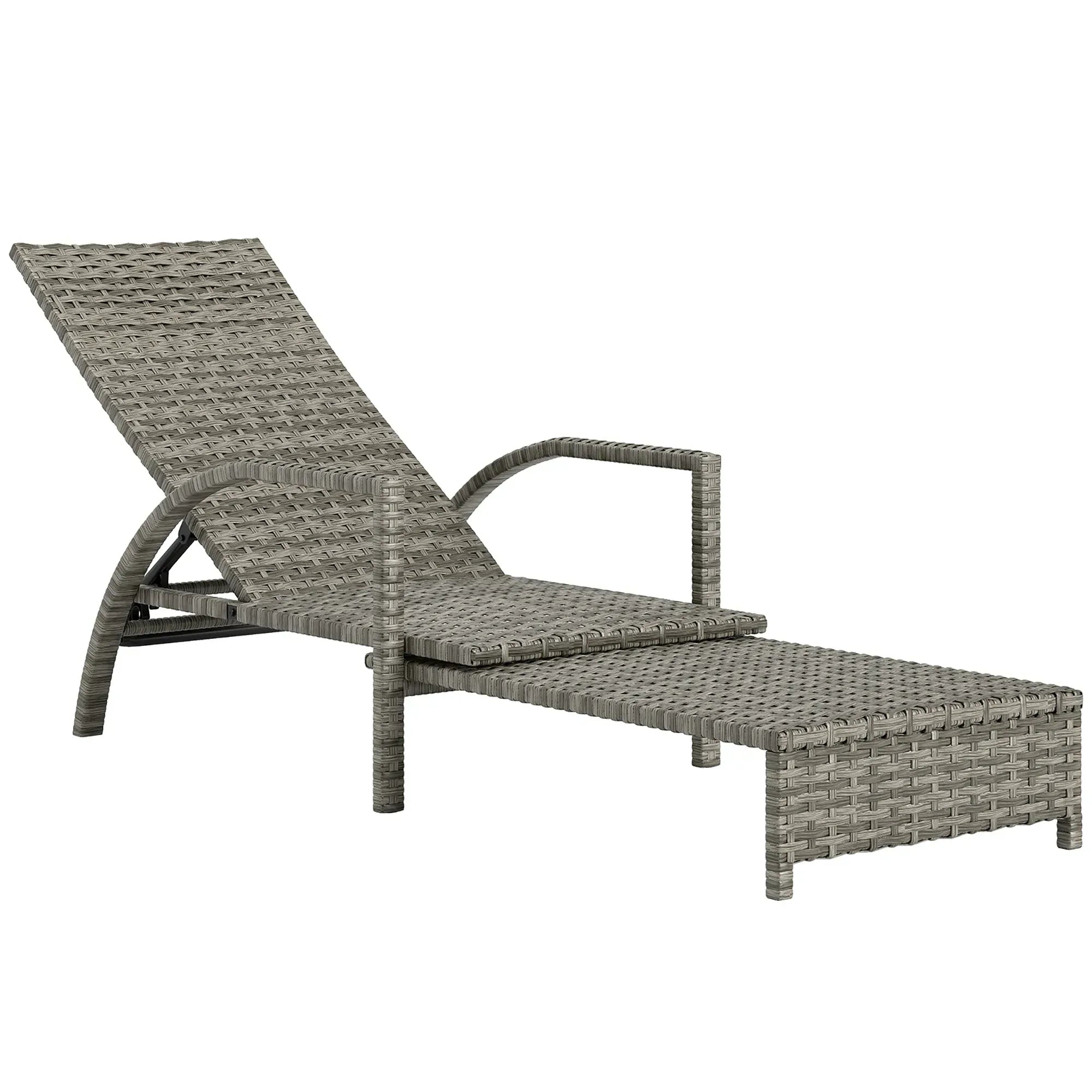 Reclining Rattan Lounger, with Extending Footrest - Grey - Bobobiy