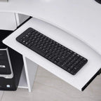 White pull-out keyboard tray with black keyboard