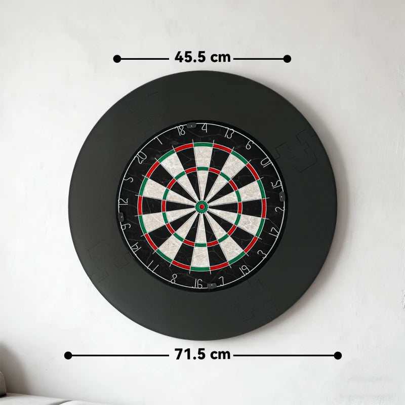 Round black bristle dartboard with numbered rings and center bullseye