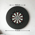 Round black bristle dartboard with numbered rings and center bullseye