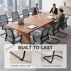 Dark grey office chairs with mesh backs and sled bases for meeting rooms