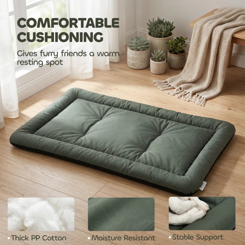 Green rectangular pet bed with thick cushioned quilting