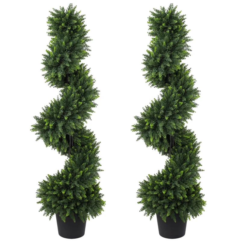 Set of 2 deep green artificial cypress trees in black pots