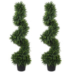 Set of 2 deep green artificial cypress trees in black pots