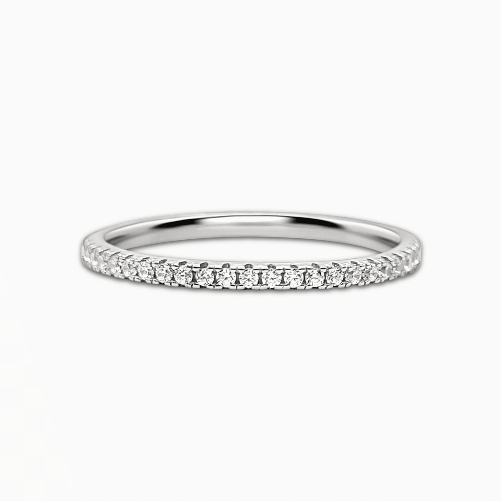 Thin sterling silver eternity ring with pavé stones