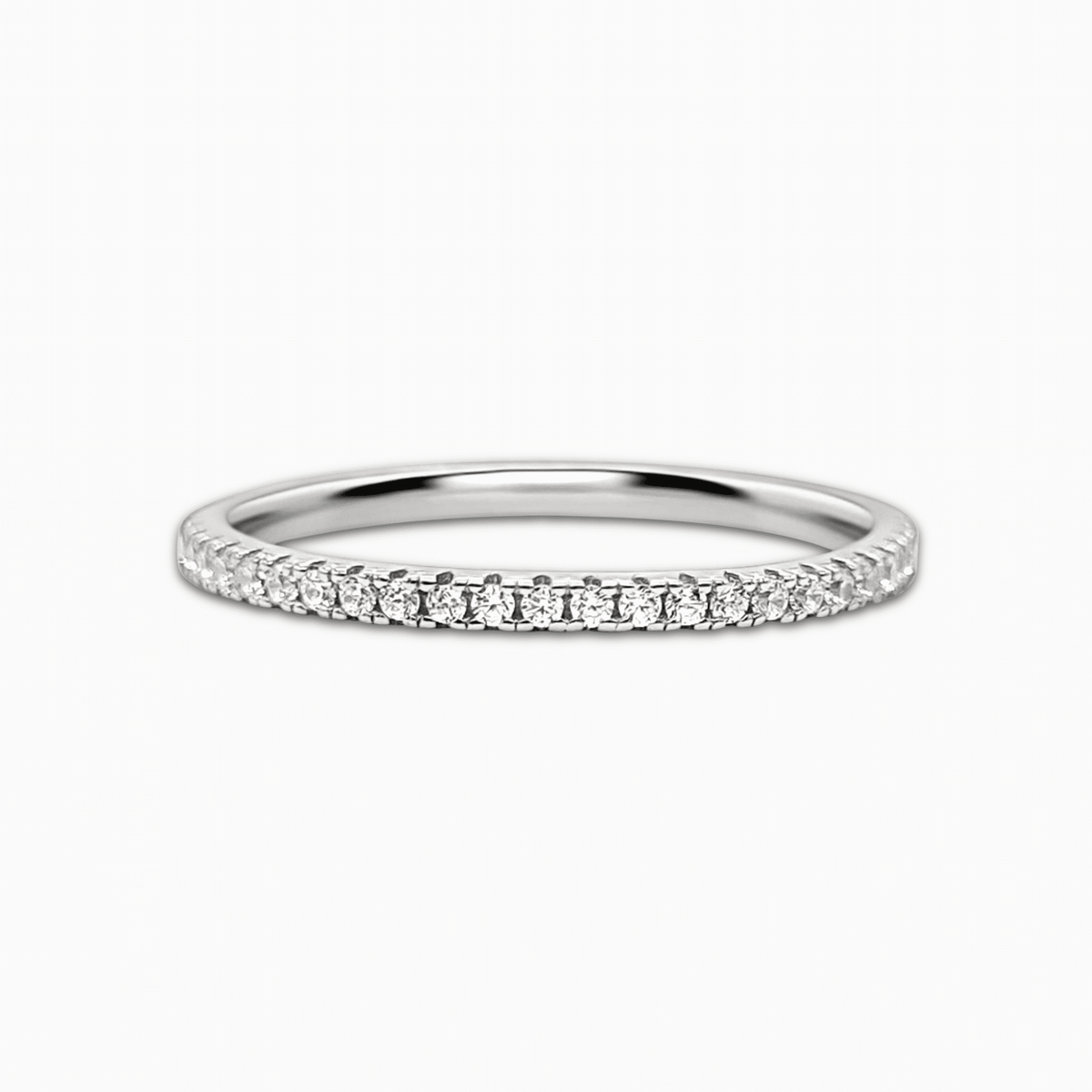 Thin sterling silver eternity ring with pavé stones