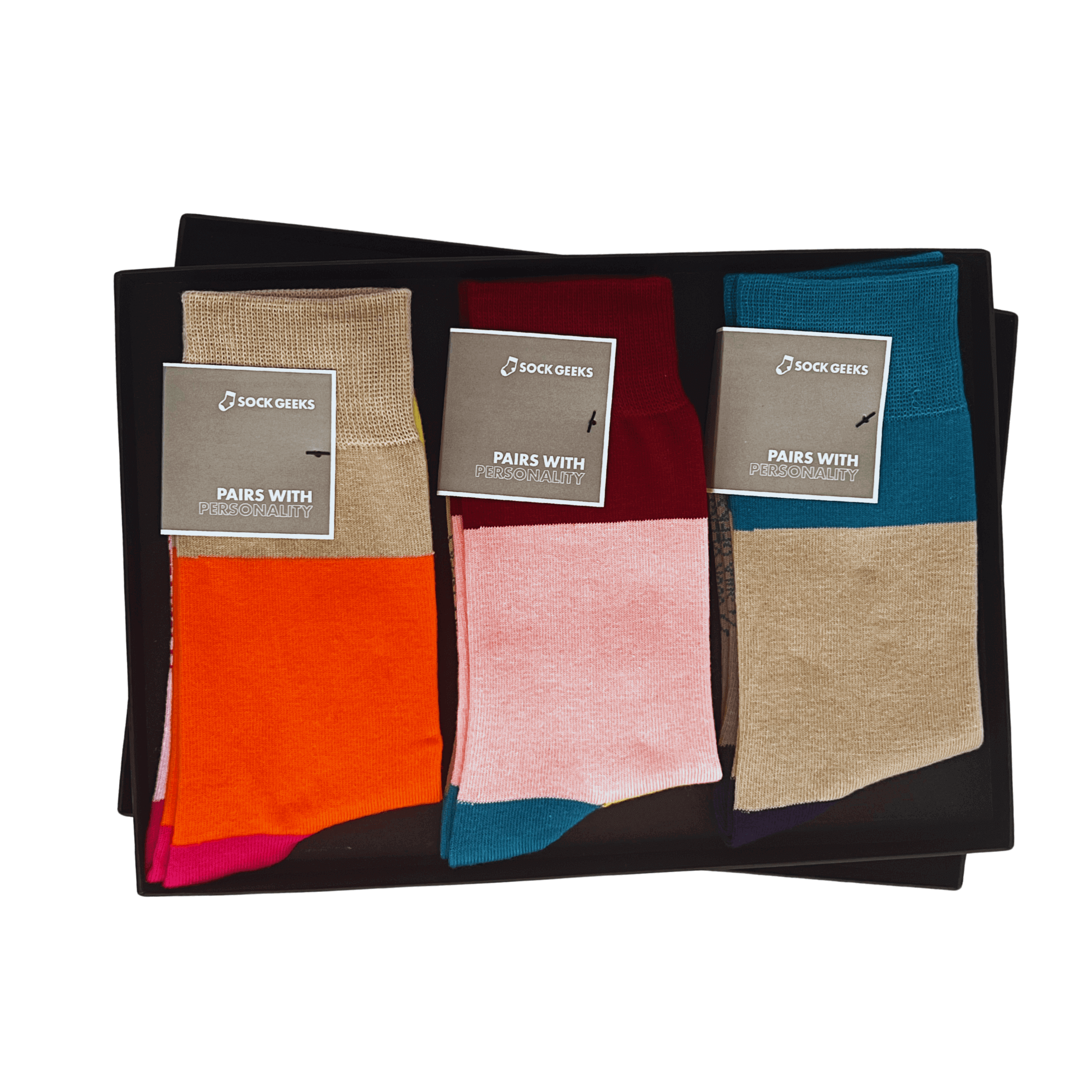 Asymmetric Color Block Socks Collection: 3 pairs Luxury Sock Gift Box