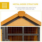 Guinea pig hutch metal-wood structure corner with roof beams and wire panels