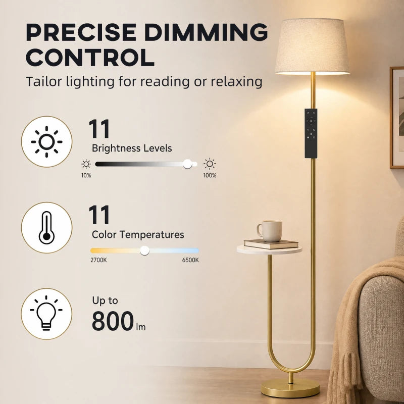 Gold-tone floor lamp with linen shade and vertical dimming control panel