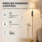 Gold-tone floor lamp with linen shade and vertical dimming control panel
