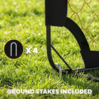 Football goal ground stakes with black support legs, 4-stake detail on grass