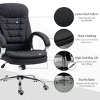Black office chair features view: thick padding, gas lift, and sturdy base