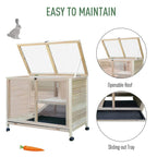 Indoor small animal hutch with open mesh roof and sliding-out cleaning tray