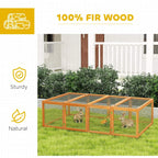 Natural wood wire-mesh rabbit hutch with multiple compartments for safe play