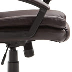 Brown PU-leather office chair armrest and side control lever with padded seat