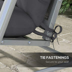 Charcoal grey cushion with secure tie fastenings and strap loops for the seat