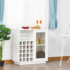 White wine cabinet with open door, bottle grid wine rack and inner storage shelves