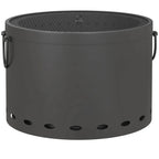 Dark grey portable fire pit with vent holes and side carrying handles