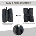 Black sandbag weights with side straps and two zip openings for easy filling