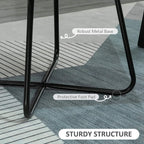 Black metal sled base with protective foot pads under upholstered accent chair