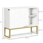 White bathroom cabinet with door and interior shelves, gold frame and overall size view