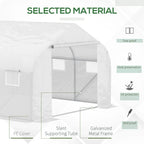 White greenhouse with PE cover, galvanized metal frame, and slant support tubes