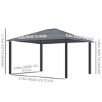 Black hardtop gazebo frame with legs and top, shown with measurement diagram