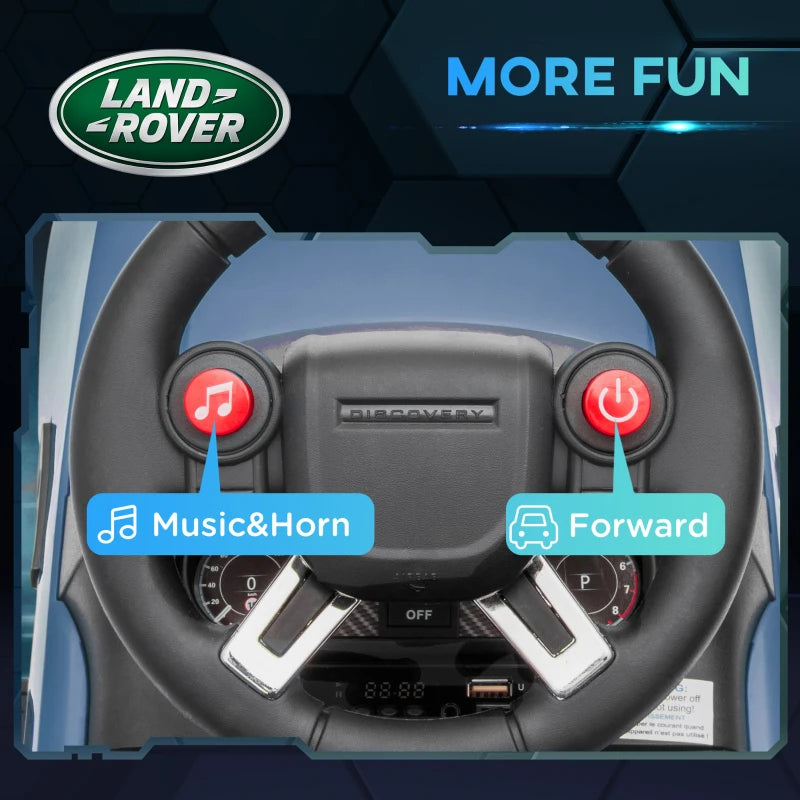 Black steering wheel control panel with music and forward buttons for kids electric car