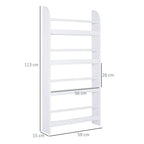 White 4-tier wall-mounted bookshelf with overall size dimensions shown