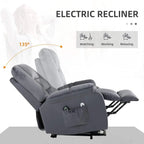 Grey electric recliner with 135° reclining angle illustration