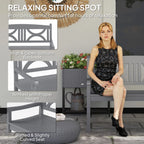 Grey loveseat bench with high open-back design and curved slatted seat